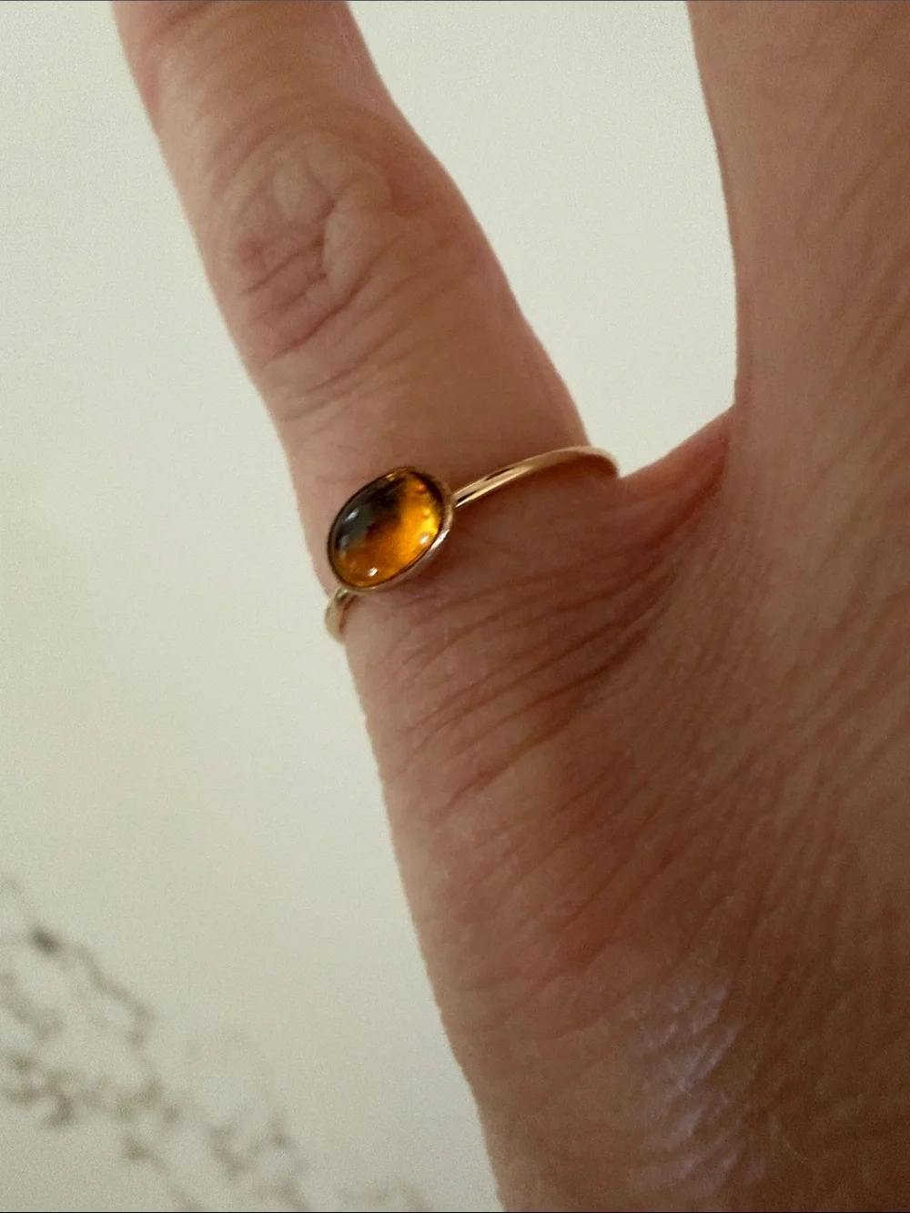 Minimalist Amber Cabochon Ring - Women Jewelry